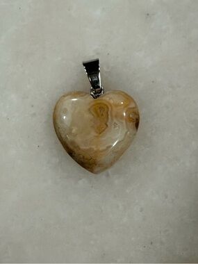 Hand Crafted Brown and Cream Heart Lace Agate Pendant